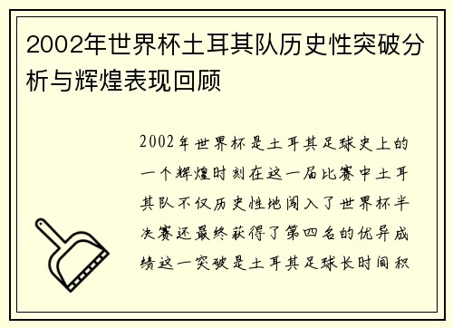 2002年世界杯土耳其队历史性突破分析与辉煌表现回顾